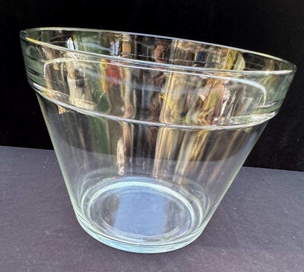 Large Vintage Libbey Clear Glass Flower Pot Bucket Bowl 10” Diameter Heavy!